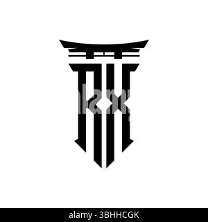 Initial-Monogramm mit geometrischem, modernem Torii Gate-Design im japanischen Stil auf isoliertem Hintergrund, minimalistisches geometrisches japanisches Logo. Stock Vektor