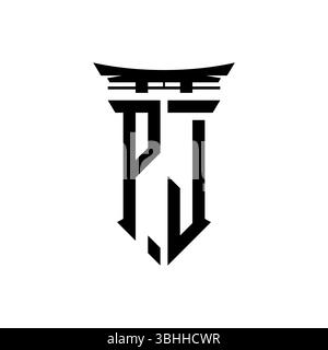 Initial-Monogramm mit geometrischem, modernem Torii Gate-Design im japanischen Stil auf isoliertem Hintergrund, minimalistisches geometrisches japanisches Logo. Stock Vektor