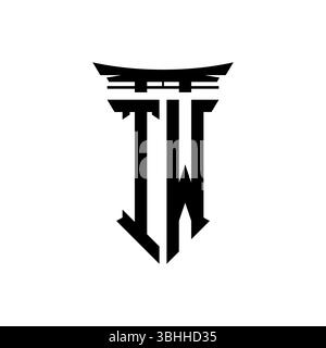 Initial-Monogramm mit geometrischem, modernem Torii Gate-Design im japanischen Stil auf isoliertem Hintergrund, minimalistisches geometrisches japanisches Logo. Stock Vektor