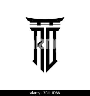 Initial-Monogramm mit geometrischem, modernem Torii Gate-Design im japanischen Stil auf isoliertem Hintergrund, minimalistisches geometrisches japanisches Logo. Stock Vektor