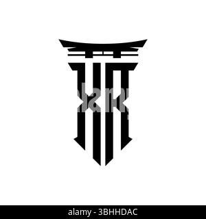 Initial-Monogramm mit geometrischem, modernem Torii Gate-Design im japanischen Stil auf isoliertem Hintergrund, minimalistisches geometrisches japanisches Logo. Stock Vektor