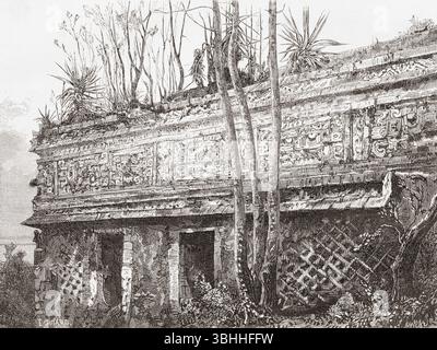 Nordfassade des Komplexes „Las Monjas“, Chichen Itza, Gemeinde Tinúm, Bundesstaat Yucatán, Mexiko, 19. Jahrhundert. Von Einer Reise nach Yucatan, Mexiko, von M. Charnay, 1860. In Le Tour du Monde, veröffentlicht 1862. Stockfoto