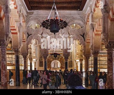 Mihrab und Kuppel der Maqsura der Moschee von Cordoba. Mezquita oder Moschee Kathedrale, Cordoba, Andalusien, Spanien Stockfoto