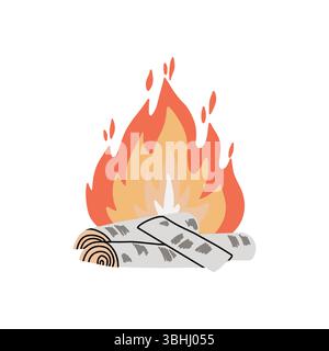 Lagerfeuer mit Logs, handgezeichnete flache Illustration Stock Vektor