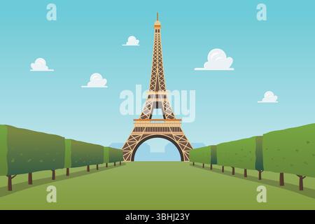 Eiffelturm gegen den Himmel. Eiffelturm mit Bäumen. Vektorabbildung Stock Vektor