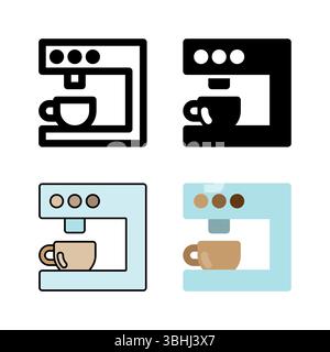 Ein Symbol-Set für die Kaffeemaschine, vielseitig einsetzbar für Cafés, Cafés, Frühstück und Getränkezubereitung. Stock Vektor