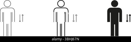 Symbolgruppe Für Person Mit Aufwärts- Und Abwärtspfeilen. Sammlung Von Symbolen Für Höhenmessung, Growth Tracking Und Größenanpassung. Menschliche Figur Mit Richtungsrichtung Stock Vektor