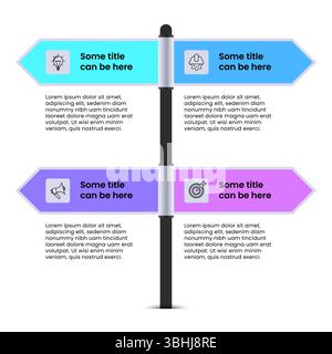Infografik-Vorlage mit Symbolen und 4 Optionen oder Schritten. Wegweiser. Kann für Workflow-Layout, Diagramm, Banner, webdesign verwendet werden. Vektordarstellung Stock Vektor