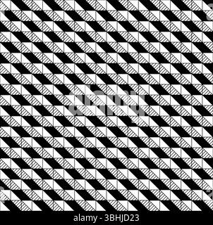 Inahtloses geometrisches Muster mit Dreiecken und Rauten in Schwarz-weiß mit Schraffur. Ideal für Textilien, Tapeten, Verpackungen und Hintergründe. Stock Vektor