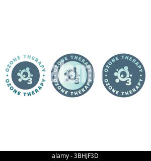 Ozontherapie Circle Label Set. Bunte Ozonbehandlungsvektoraufkleber oder Etiketten. Stock Vektor