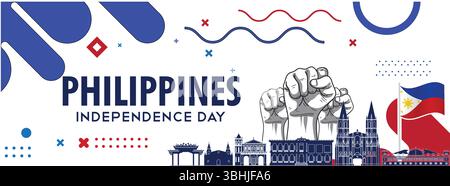 Banner Zum Unabhängigkeitstag Der Philippinen – Wahrzeichen, Flag & Freedom Design Stock Vektor