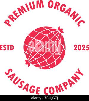 Design-Vorlage für Rohwurst-Logo. Logo für frische Rohwürste für Lebensmittelmarkt, E-Commerce, Werbung für Bio-Produkte. Vektorabbildung. Stock Vektor