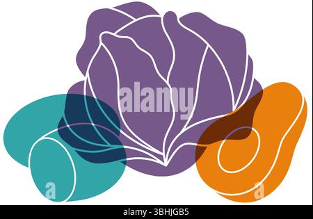 Farbsymbole für Gemüse. Kohl, Avocado, Kartoffel. Symbol für gesunde Lebensmittel. Logotypvorlage für ökologische/biologische Betriebe. Vektorabbildung. Stock Vektor