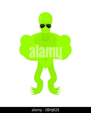 Alien Strong. UFO-Emoji-großer Kerl. Spaceinvader Green Athlet Stock Vektor