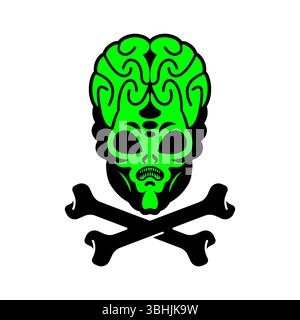 Schädel-Alien-Invader Mit Knochen-Schild Stock Vektor