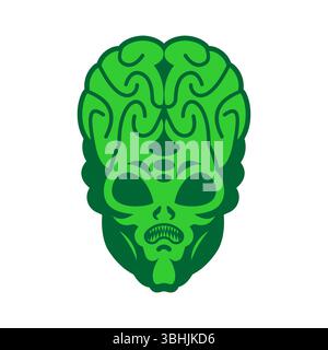 Unheimlicher Alien. Böse Alien Invader. UFO wütend grün Stock Vektor