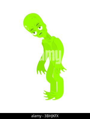 Alien trauriges Emoji. UFO-Emoticon-Aufregung. Space Invader grün müde. Stock Vektor