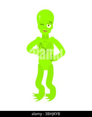 Alien zwinkert und Daumen hoch. UFO Emotion lächelt. Space Invader grün fröhlich Stock Vektor