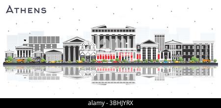 Skyline der Stadt Athen Griechenland mit farbigen Gebäuden und Reflexionen isoliert auf weiß. Vektorabbildung. Reise- und Tourismuskonzept mit Historic und Mode Stock Vektor