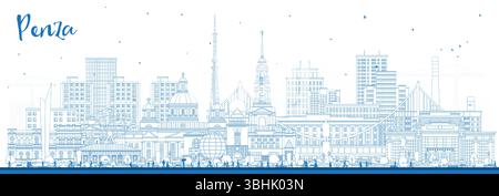 Die Skyline der Stadt Penza Russland mit blauen Gebäuden. Vektorabbildung. Penza Stadtbild mit Wahrzeichen. Geschäftsreisen und Tourismuskonzept. Stock Vektor