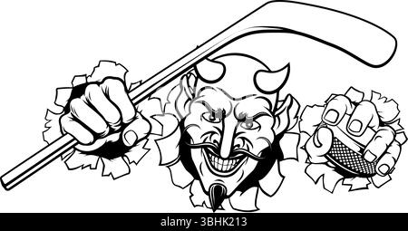 Teufel Satan Eishockey Sport Maskottchen Cartoon Stock Vektor