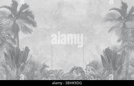 Moderne Natur-Fototapete: Graue Palmen Und Exotische Pflanzen Hintergrund Stockfoto