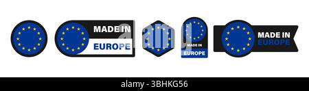 Flaggenaufkleber Made in Europe Icon Set Stock Vektor
