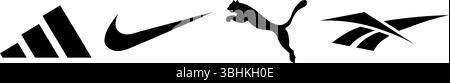 Logo-Symbole der Sportmarke: Adidas, Nike, Puma, Reebok, Mizuno Stock Vektor