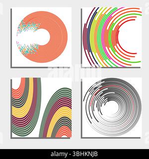 Set aus vier wunderschönen abstrakten Hintergründen. Abstrakte Blitzlichtkreise. Vektorabbildung. Stock Vektor