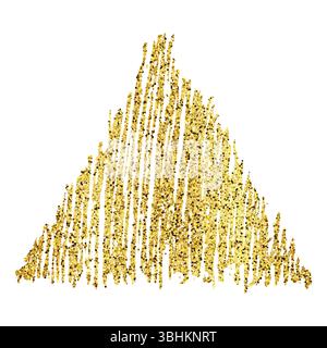 Goldenes, handgezeichnetes, glitzerndes Dreieck auf weißem Hintergrund. Hintergrund mit goldenen Funkeln und Glitzereffekt. Leerer Platz für Ihren Text. Vecto Stock Vektor
