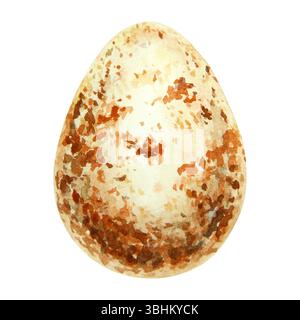 Aquarellillustration eines gesprenkelten Vogel-Eies in warmen Braun- und Beigetönen. Geeignet für Frühling, Ostern, Naturthemen und von Wildtieren inspirierte Tiere Stockfoto