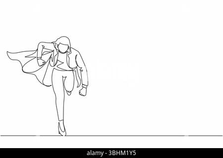 Fortlaufende Einzeichenzeichnung – der geschäftliche Held. Geschäftsfrau in cape Superheldenaktionen laufen. Professionelle, leistungsstarke Superhelden. Erfolg Stock Vektor