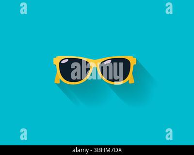 Abstrakte Sommer-Vektor-Illustration der Sonnenbrille mit gelbem Rahmen. Flache Ansicht. Minimales Design. Stock Vektor