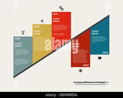 Business Timeline Infografiken Vektorvorlage. Symbol für Firmen- oder Projektmeilensteine. Minimales Design. Stock Vektor