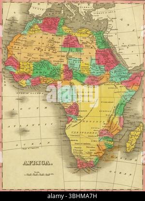 Afrikanisches kartographisches Jahrgangsdokument aus dem Jahr 1855, das kontinentale Regionen, politische Grenzen und unbekannte Landschaften aufzeigt. SEATTLE – 1. MÄRZ 2025 – Stockfoto