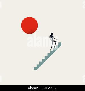 Geschäftsfrau geht abstrakte Treppen hinauf, symbolisiert Karrierechancen, Beförderung, Erfolg. Minimale Vektordarstellung Stock Vektor