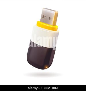 Ein USB-Flash-Laufwerk mit einer Kombination aus schwarzen, weißen und gelben Farben, die für Kontrast und Hervorhebung auf einem schlichten weißen Hintergrund stehen Stock Vektor