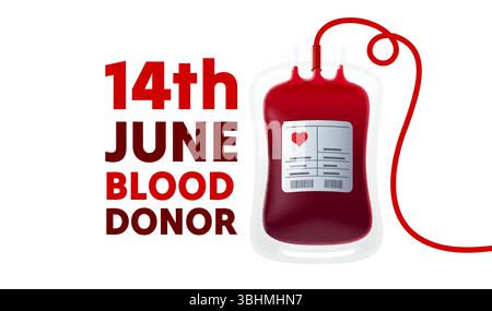 14. Juni Spenderblutbeutel, Anzeige der Blutspende. Vektor Stock Vektor
