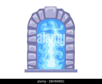 Magisches blaues Portal. Steinbogen. Flache Abbildung. Stock Vektor
