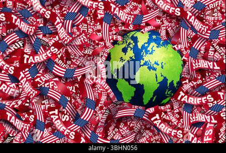 US International Tariffs Crisis USA Global Tariff Crisis und United States Confusion als internationaler Handelskrieg mit amerikanischen Importen und Exporten t t Stockfoto