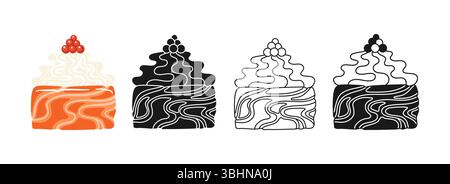 Sushi-Rolle mit Garnelensymbol-Zeichentrickset. Traditionelles asiatisches japanisches Essen, lineares Doodle-Symbol. Sushi Meeresfrüchte Vektor Illustration. Stilisiertes Doodle-Design-Schild für orientalisches Menü, Café, Bar, Restaurant Stock Vektor