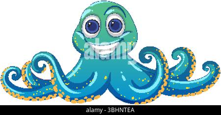Fröhlicher Tintenfisch mit leuchtenden Farben und großen Augen Stock Vektor