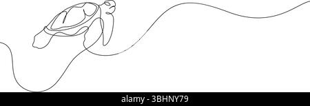 World Turtle Day Save Oceans Konzept, Schildkröte schwimmt unter Wasser eine Linie Zeichnung kontinuierliche handgezeichnete dekorative Kunst Stock Vektor