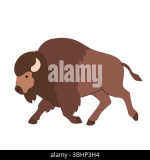 Flache Vektor-Illustration eines Bisons mit einer großen braunen Mähne, hellbraunem Gesicht und starken Beinen. Vereinfachtes, sauberes Design, perfekt für Wildtiere und Prärie Stock Vektor
