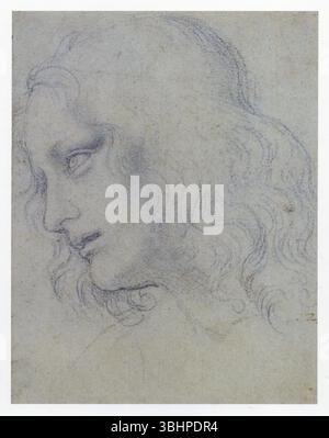LEONARDO DA VINCI. STUDIEREN SIE FÜR DAS LETZTE ABENDESSEN. DER SCHÜLER PHILIPP. 1495. SCHWARZE KREIDE. 190 MM X 149 MM Stockfoto