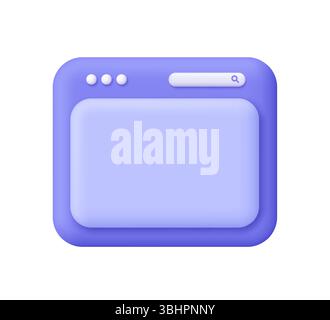 Violette Website-Seite, Browserfenster mit Registerkarte und Suchleiste. Benutzeroberfläche, Computersoftware, Web-Entwicklungskonzept. Symbol für 3D-Vektor. Zeichentrickfilm Minim Stock Vektor