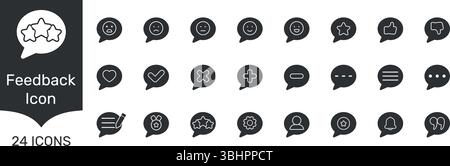 Feedback- Und Bewertungssymbole Durchgehende Symbolgruppe. Silhouette-Symbol-Kollektion Für Kundenzufriedenheit, Rezension Und Kommunikation. Enthält Emoticons, Stars Stock Vektor