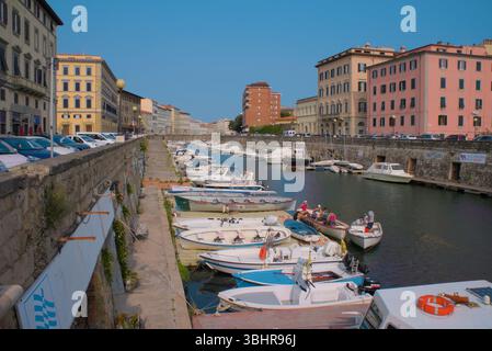 Blick auf den Fosso reale in Livorno, Toskana Stockfoto