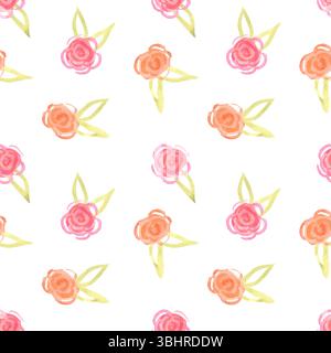 Nahtloses handgezeichnetes Aquarellmuster mit Rosen Stockfoto
