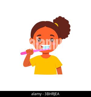 Niedliches afroamerikanisches Mädchen, das ihre Zähne putzt Vektor Illustration Stock Vektor